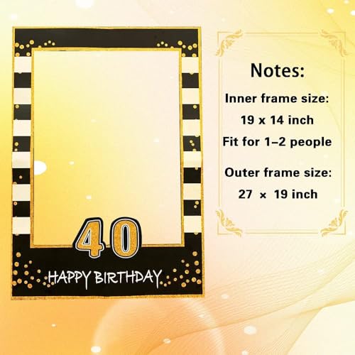 LaVenty Black Gold Glitter 40th Birthday Party Photo Booth Props 40th Birthday Photo Frame Birthday Photo Frame Party Phot...