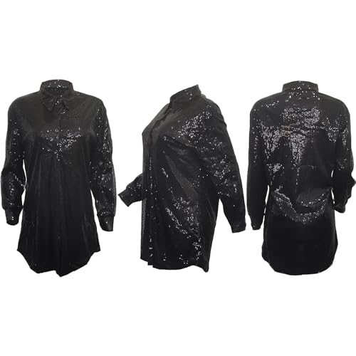 Midi Sequin Dress for Women Sparkle Button Down Sexy Shirt Dresses Long Sleeve Party Club Dress