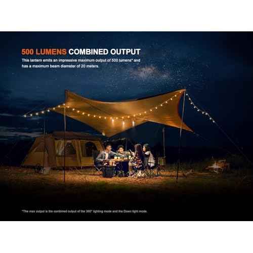 Fenix CL22R 500 Lumen Compact Lantern, USB-C Rechargeable and Multifunctional with Red Light and Colorful Ambient Lights for Camping, Hiking, Fishing (Polar Night Black)