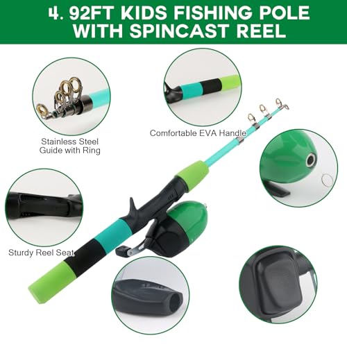 Family Fishing Pole Combo, 2PCS Portable Parent-Child Travel Fishing Kit, 6.89FT 4.92FT Telescopic Fishing Rod Spinning Re...