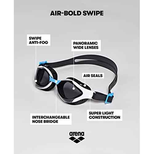 ARENA Unisex Adult Air-Bold Swipe Anti-Fog Training Swim Goggles Men and Women Cushioned Seals Large Fit Wide Lenses