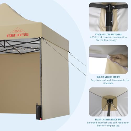Benass 10x10 Pop Up Canopy Tent with 8 Reinforced Steel Wire Ropes, Heavy Duty Instant Canopies with 3 Removable Sidewall...