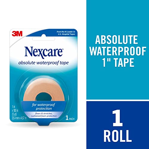 Nexcare Absolute Waterproof Tape, Flexible Foam Medical Tape, Secures Dressing and Keeps Wounds Dry - 1 In x 5 Yds, 1 Roll...