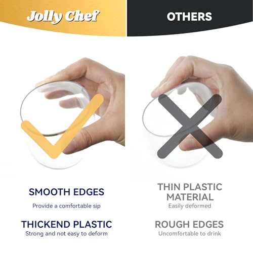 JOLLY CHEF 12 Pack 12oz Gold Plastic Wine Glasses Stemless, Gold Disposable Wine Cups, Premium Quality, Unbreakable, Dispo...
