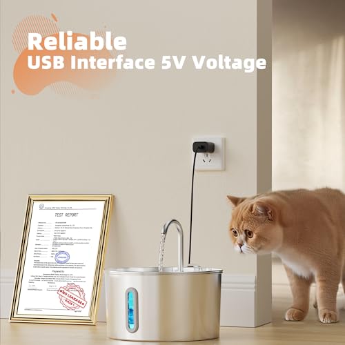 Cat Water Fountain Stainless Steel: 2.2 L Cat Fountain for Drinking - Automatic Pet Water Fountain for Cats Inside - Metal...