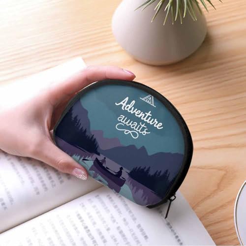 IBILIU Small Coin Purse Kayak In A Mountain Lake At Night Camping Activity Lifestyle Words Mini Wallet Coin Pouch Change P...