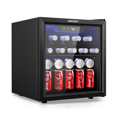 EUHOMY 48 Can Beverage Refrigerator cooler-Mini Fridge Glass Door for Beer Drinks Wines, Countertop Beverage Fridge with A...