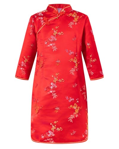 Girls Chinese New Year Dress Long Sleeve Cheongsam Tang Suit Traditional Outfit Spring Festival Qipao