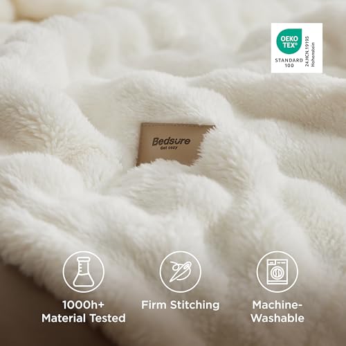 Bedsure 3D Fleece Bubble Blanket for Couch - GentleSoft White Throw Blanket for Sofa Bed Room Decor - Luxury Soft Cozy Gif...