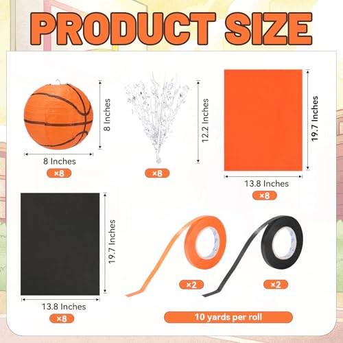 36 Pieces Basketball Paper Lanterns Centerpieces Decorations Basketball Lanterns Table Centerpieces with Metallic Foil Cen...