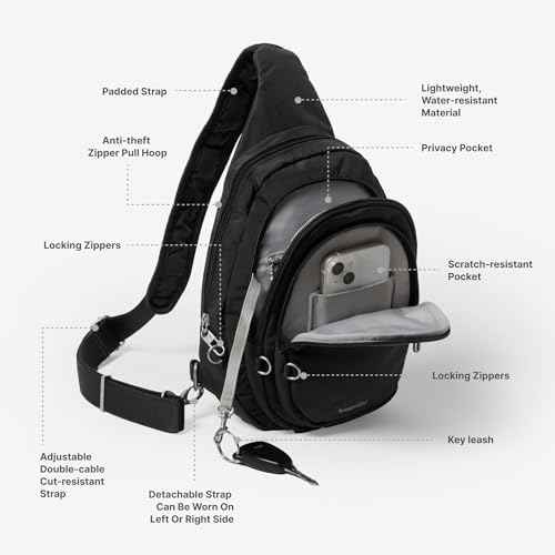 Baggallini Securtex¢ç Anti-Theft Triple Zip Sling - Travel Backpack Sling Bag Crossbody - RFID Wallet Locking Zipper