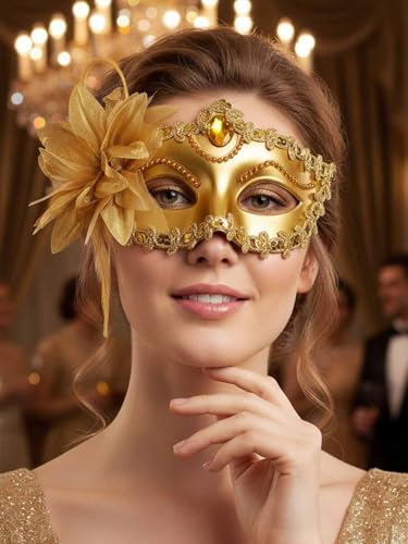 Yokawe Black Masquerade Mask for Women Flower Venetian Ball Masks Lace Mardi Gras Costume