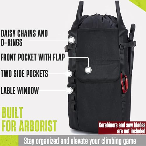 PAMLIAPY Arborist Rope Bag, 35L Tree Climbing Rope Bag, Arborist Equipment Bucket Backpack, Arborist Gear Carrier Bag with...