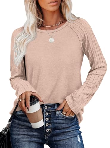 OFEEFAN Long Sleeve Shirts for Womens Fall Fashion 2025 Crewneck Oversized Sweatshirt Tunic Tops to Wear with Leggings
