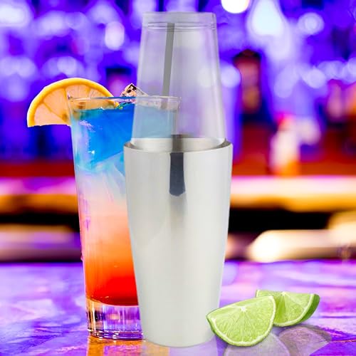 OGGI Boston Cocktail Shaker - Glass/Stainless Steel, 17oz/24oz - Classic Professional Design, Home Bar Boston Style Drink ...
