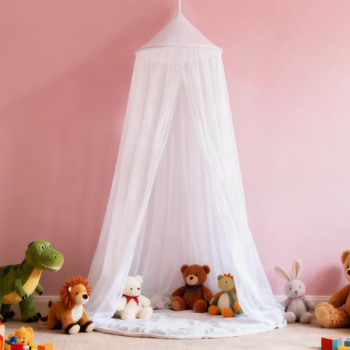 LionLively White Bed Canopy for Girls,Kids Princess Round Dome Bed Curtain, Dreamy Mosquito Netting for Girls, Bedroom Acc...