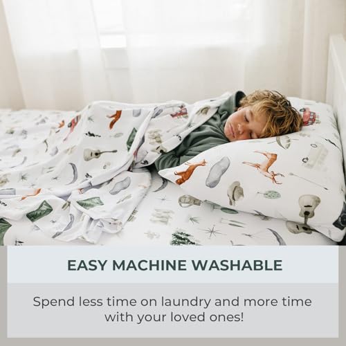 Pobibaby Premium Full Bed Sheet Set – Kids Double Bed Sheets in Cotton Blend | Ultra-Soft Woodland Camping Print with Fitt...