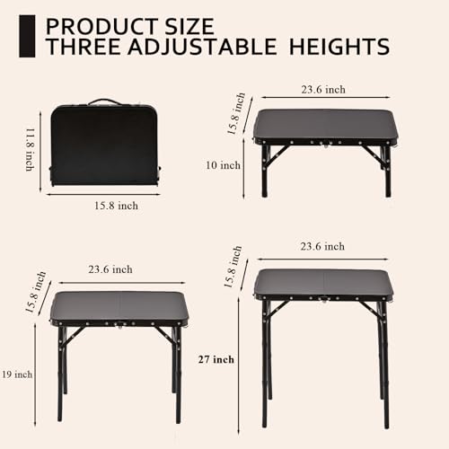 YihuiKo Folding Picnic Table with Storage Net, Matte Black Aluminum Folding Table 23.6" x 15.8", Adjustable Height Max 27....
