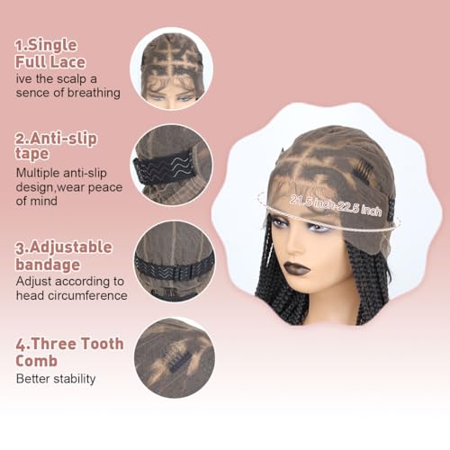 36 Inch Full Lace Braided Wigs for Black Women, 360¡Æ HD Single-layer Square Knotless Box Braid Wig with Baby Hair Handmade Synthetic Hair Blended Lace Front Wig Natural Black