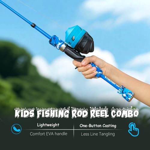 Kids Fishing Pole Set, Telescopic Fishing Rod Reel Combo Kids Starter Kit with Lures Tackle Box, Foldable Stool and Portab...