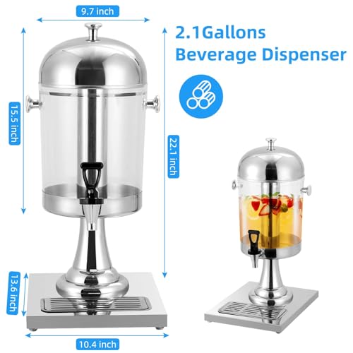 2.1 Gallons Beverage Dispenser - Drink Dispenser Glass Drink Container with Stainless Steel Spigot & Stand | Leak-Proof fo...