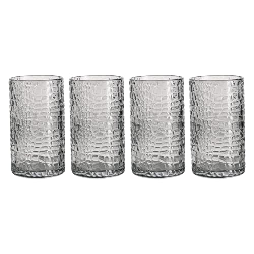 Glaver's Highball Glasses Set of 4 Smoke Drinking Glasses, 15 Ounce Crackle Textured Newly Designed Patent Glassware Heavy...