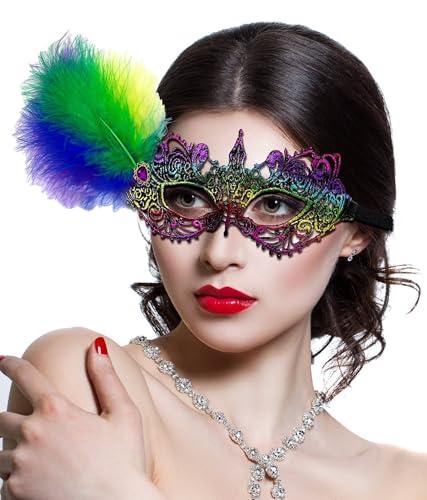 Ailansnug Masquerade Mask for Women Feather Lace Masks For Prom Ball Mardi Gras Halloween Party Costume Supply