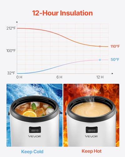 VEVOR Insulated Beverage Dispenser, 3.2 Gal/12L Stainless Steel Thermal Drink Server with Spigot & Temp Display, Suitable ...