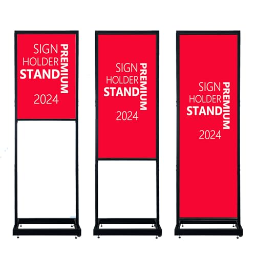 Adjustable Height Sign Holder Stand with Wheels, 21.5" Width and Height Up to 67.5" Tall Sign Board Poster Display Frame, ...