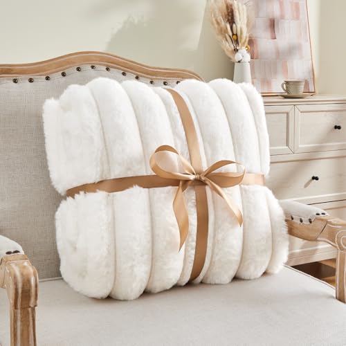 BEDELITE Faux Fur Throw Blanket for Couch, Soft and Cozy Luxurious 3D Striped Fluffy Blanket, 770GSM Thick Warm Plush Fuzz...