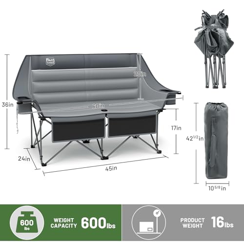 Timber Ridge Double Camping Chair, Heavy Duty Outdoor Folding Camp Couch, Loveseat Camping Chairs Perfect for Campsites, P...