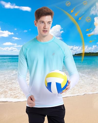 Roadbox Men's UPF 50+ Swim Shirts, Long Sleeve UV Sun Protection Rash Guard, Quick Dry SPF T-Shirt for Beach Surfing Fishing
