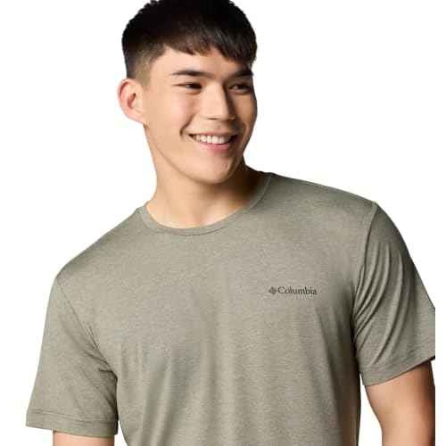 Columbia Men's Kwick Hike Back Graphic Short Sleeve Tee, Stone Green Heather/Linear View Multi, Medium