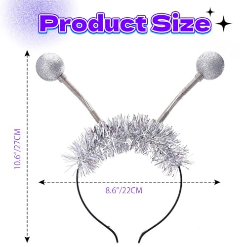 DRESBE Light Up Alien Headband LED Space Headbands Glow Antenna Hair Accessories for Women (Silver)