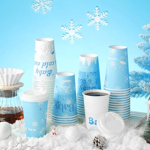 Layhit 100 Pcs 16 oz Baby It's Cold Outside Coffee Cup Hot Cocoa Bar Coffee Cup with Lids Disposable Winter Cups for Hot D...