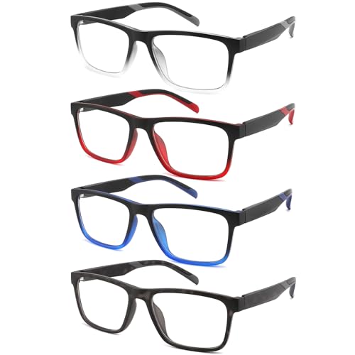 acavefox 4 Pack Reading Glasses Men 2.0+ Readers Computer Blue Light Blocking Fashion Eyeglasses with Spring Hinge