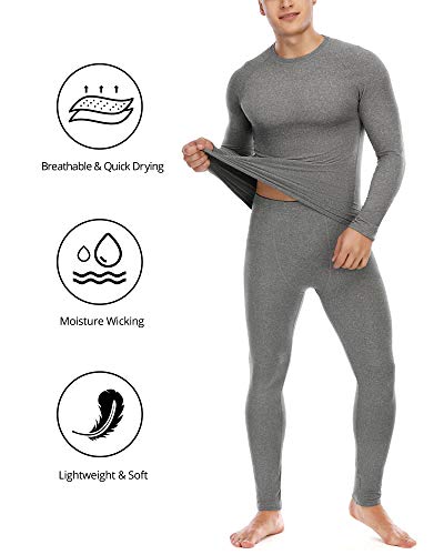 Roadbox Thermal Underwear for Men: Fleece Lined Long Johns Base Layer Ski Thermals Top and Bottom Set