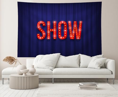 CHNYWORK 5x3ft Night Show Backdrop Blue Curtain Sparkling Bulbs Red Night Lights Dancing Music Party Singer Background Tal...
