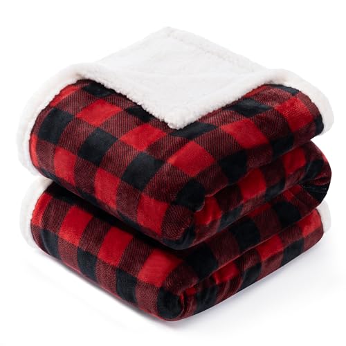 BEAUTEX Christmas Sherpa Fleece Throw Blanket, Super Soft Warm Buffalo Plaid Plush Blankets and Throws, Warm Winter Cozy F...
