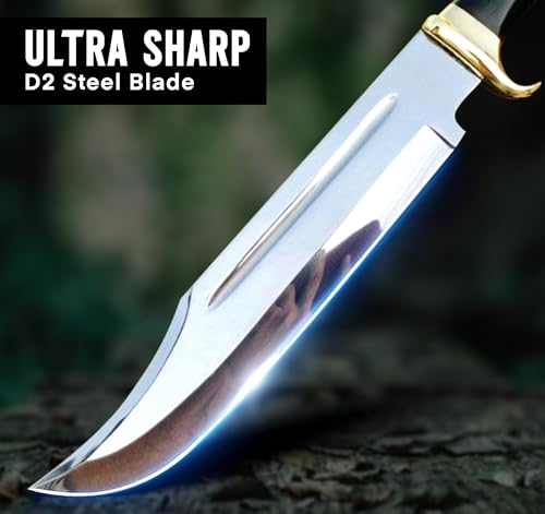 RISING CRAFTS 14" Crocodile Dundee Bowie Knife with Sheath-Hunting Knife with Sheath-Mirror Polished Survival Tactical Kni...