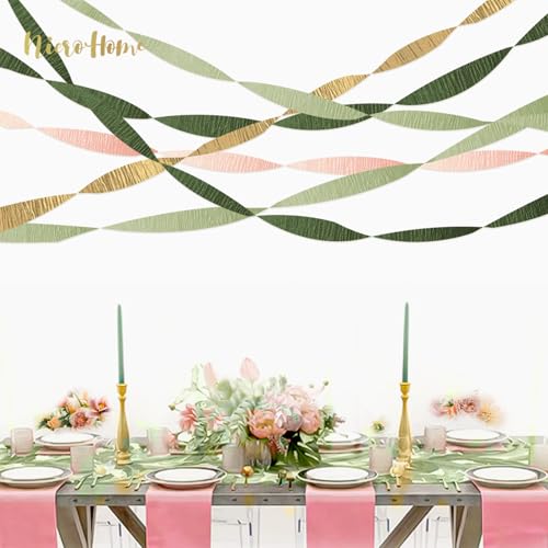 NICROHOME EUR Wedding Party Decorations, 8 Rolls Moss Sage Green Pink Crepe Paper Streamers for Boho Baby Shower, Wedding,...