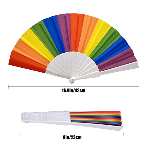 Heyiminy Rainbow Pride Folding Fan – 9in Handheld Clack Fan for Raves, Festivals & Parades – Reliable Cloth with Sturdy Pl...