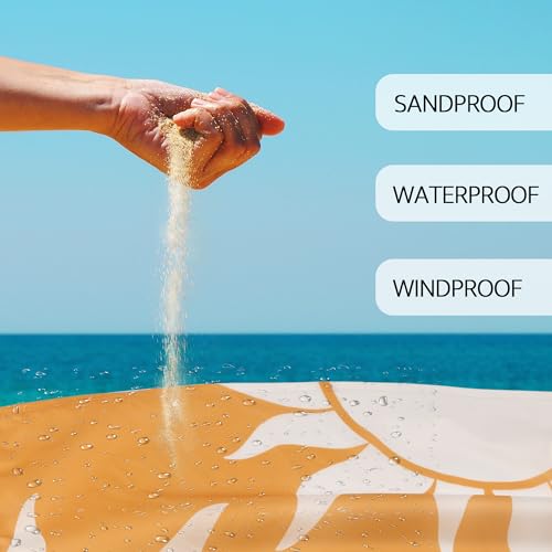 Large Beach Blanket Waterproof Sandproof, 9×10 FT Beach Mat Sand Free for 2-8 Adult with Stakes and Sand Pocket, Foldable ...