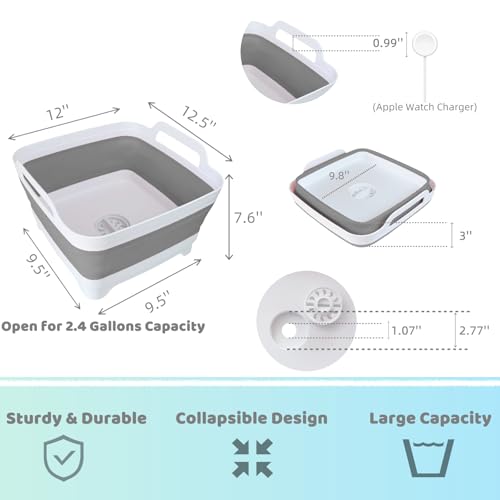 GIMWA Collapsible Wash Basin for Baby Bottles - 2.4 Gallons Portable Wash Bin for RV Camping Sink, Space-Saving Dish Tub (...