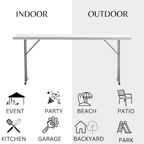 BTEXPERT 6-Foot - 72" Long White Granite Plastic Folding Seminar Training Table Portable 18" Wide Narrow, 29" High, Events...