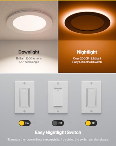 Sunco 12 Pack 6 Inch LED Recessed Light with Night Light, Canless Recessed Lighting, 1500 LM, 15W (150W Equivalent), Selec...