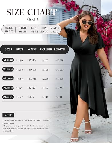 Actcat Womens Plus Size Maxi Dress Ruffle Short Sleeve Elegant Wrap V Neck High Low Split Long Dress