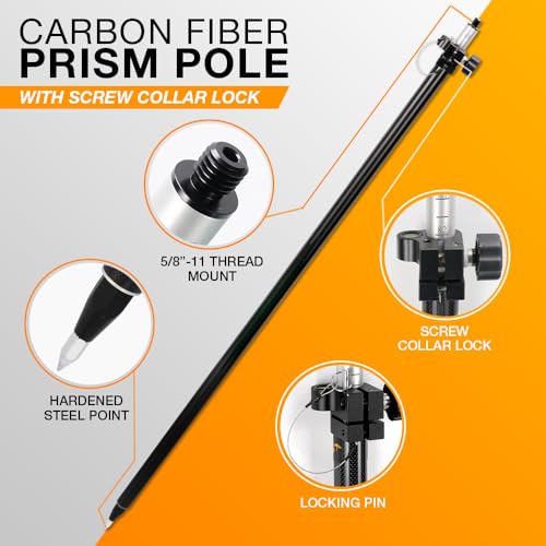 Mountlaser Carbon Fiber GPS Telescopic Pole - Extended to 2.5m/8.2FT, for Land Surveying and Engineering GPS/GNSS Accessor...