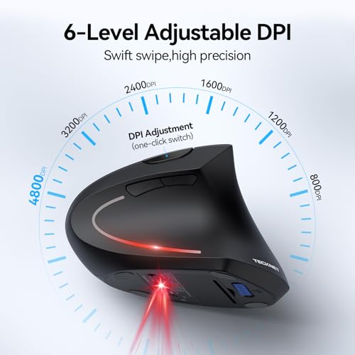 TECKNET Ergonomic Mouse, Wireless Bluetooth Vertical Mouse, 4800 DPI Optical Tracking, 6 Adjustable DPI, Quiet Clicks, 2.4...