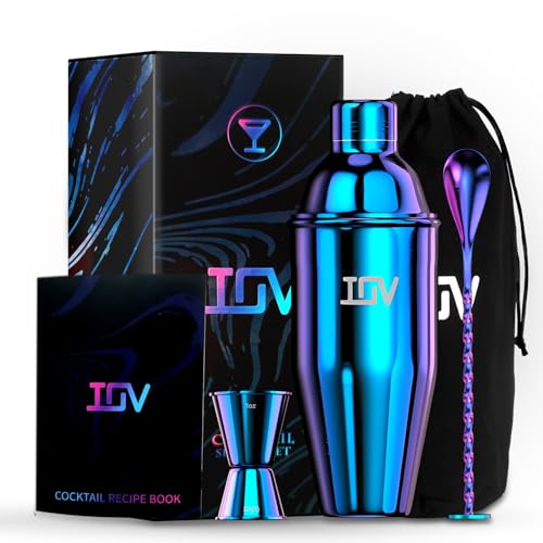 IOV Cocktail Shaker Bar Set, 24oz Martini Shaker with Built-in Strainer, Bar Tool Kit with Recipes Booklet, Professional S...